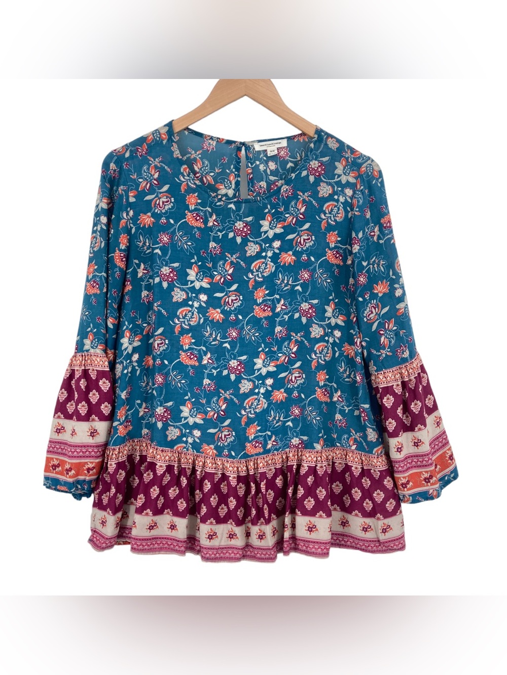 Beach lunch lounge bell sleeve boho peasant peplum floral viscose blouse small